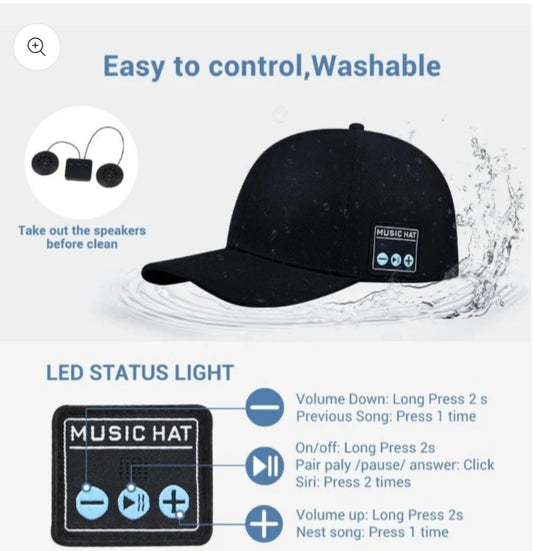 Bluetooth Headset Cap, Speaker Hat, Head Circumference 56-60cm,Hip Hop Hat