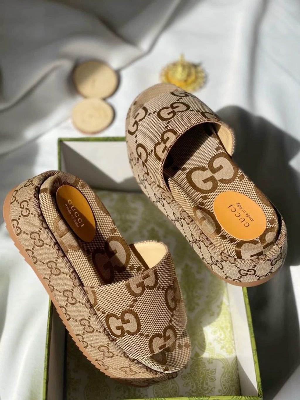Gucci GG Canvas Platform Slides