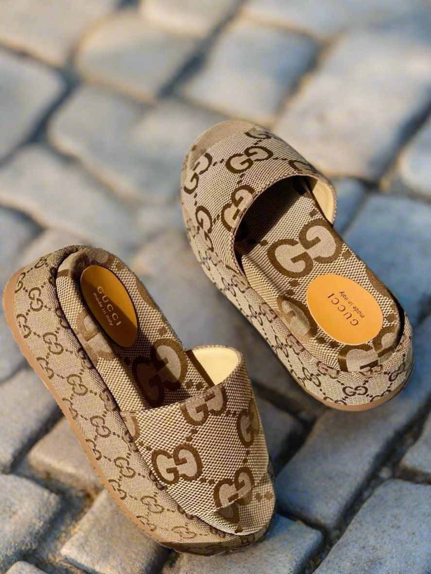 Gucci GG Canvas Platform Slides